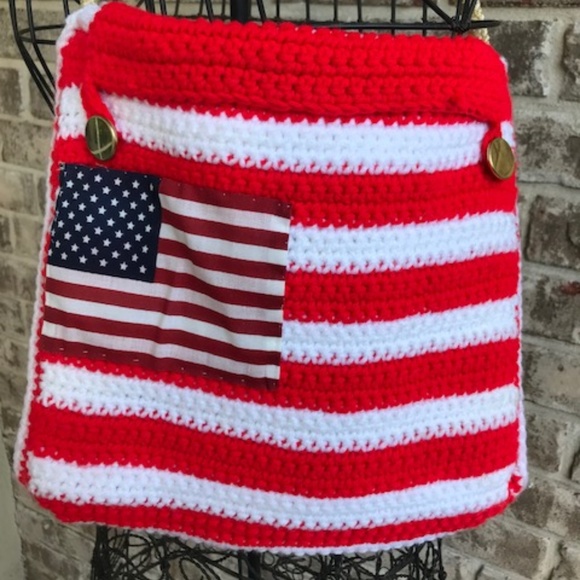 Handmade Patriotic Handbag Crochet Macrame VTG - Picture 3 of 8